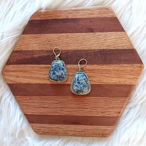 ↠ Vintage Blue Sodalite Calcite Spotted Speckled Stone Silver Pendant Earrings